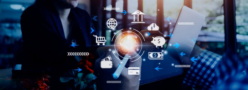 futuristic digital processing of biometric identification fingerprint scanner for access personal financial data. surveillance and security scanning of digital programs cyber futuristic applications photo