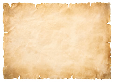 old parchment paper sheet vintage aged or texture isolated on white background photo