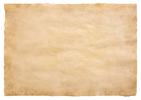 old parchment paper sheet vintage aged or texture isolated on white background photo