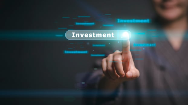 Closeup businesswoman hands searching for investment. Searching browsing internet data information photo