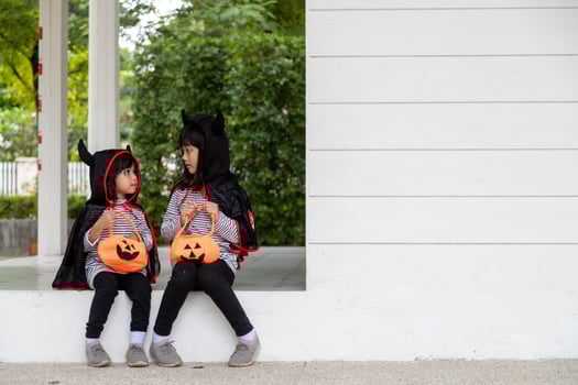 Children in costumes going to trick or treat photo