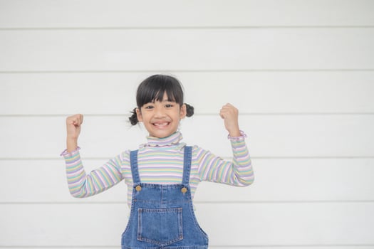 Portrait of happy little Asian child  on white background photo