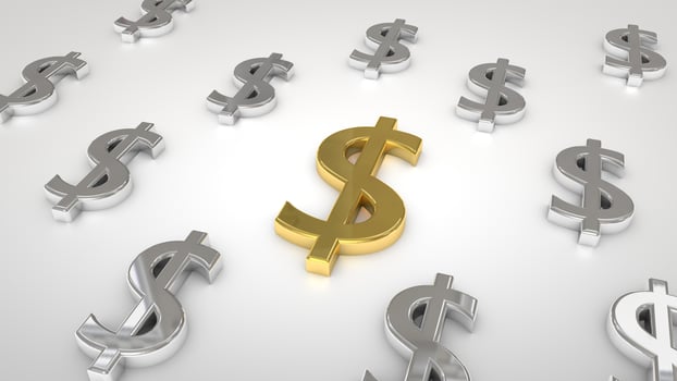 Silver USD symbols with golden USD symbol in the middle photo