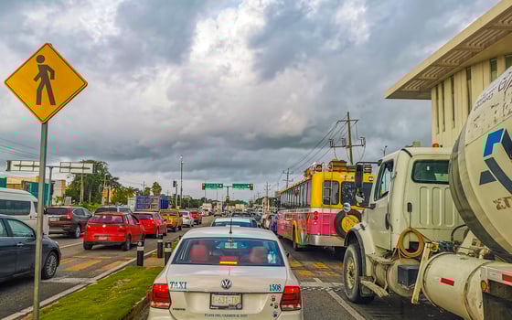 Playa del Carmen Quintana Roo Mexico 2022 Typical street road and cityscape of Playa del Carmen Mexico. photo