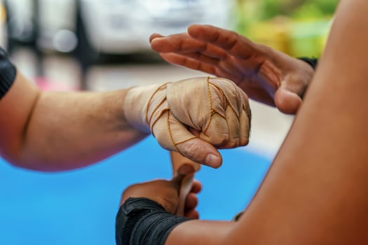 Prepare for training thai boxing in a boxing stadium. photo