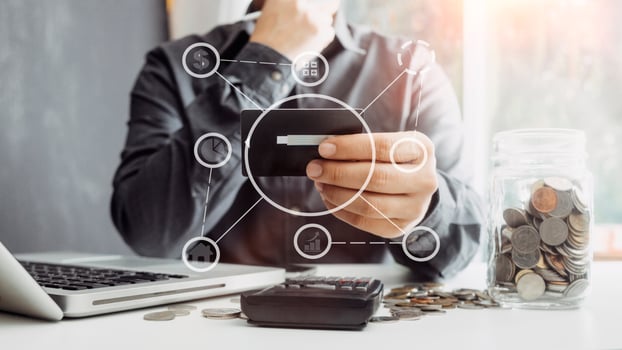 Woman hand using mobile smart phone, online payment, banking and online shopping at the home. photo