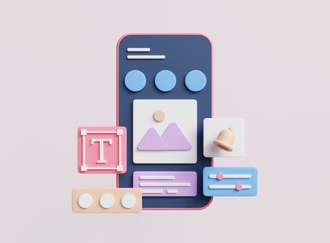 3D mobile app development. Mobile web design and user interface optimization concept. 3D rendering. photo
