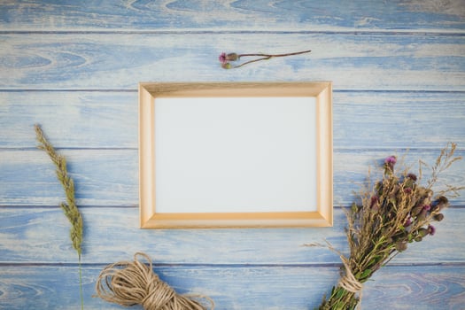 Golden frame mock up with autumn pumpkins photo