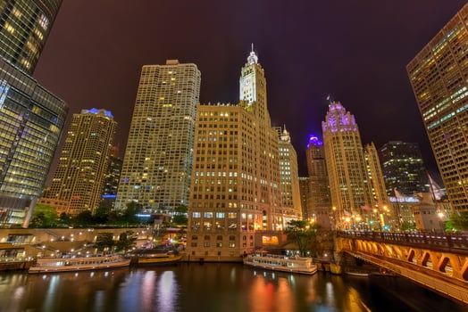 Chicago River Skyline at Night photo
