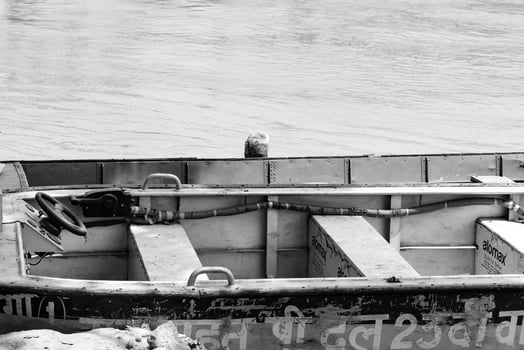 Ganga as seen in Garh Mukteshwar, Uttar Pradesh, India, Ganga is believed to be the holiest river for Hindu, View of Garh Ganga Brij ghat which is famous religious place for Hindu - Black and White photo