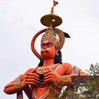 Big statue of Lord Hanuman near the delhi metro bridge situated near Karol Bagh, Delhi, India, Lord Hanuman big statue touching sky photo