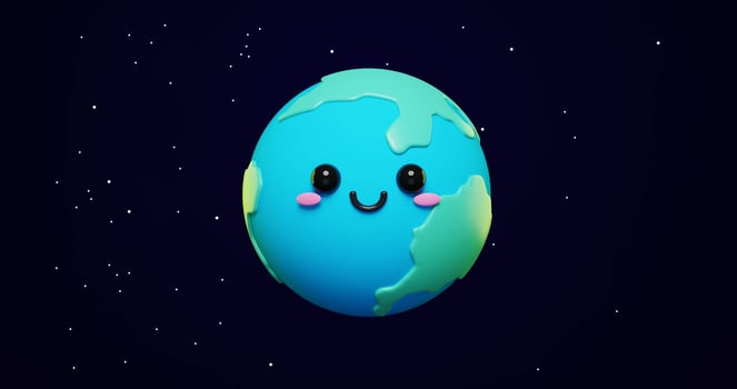 Adorable and Cute 3d Cartoon planet Earth on space stars background. International Mother Earth Day banner or poster. Happy Earth Day conceptual background photo