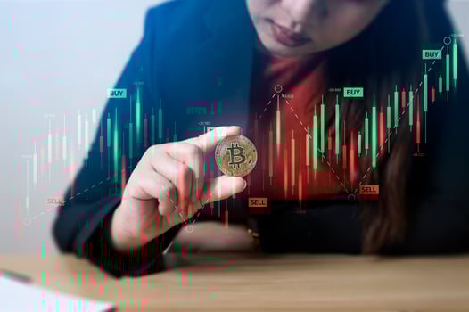 Business woman in hand bitcoin coins with crypto trading chart. cryptocurrency exchange. technology and investment digital concept. finance, Trader, investor, gold Bitcoin Cash photo