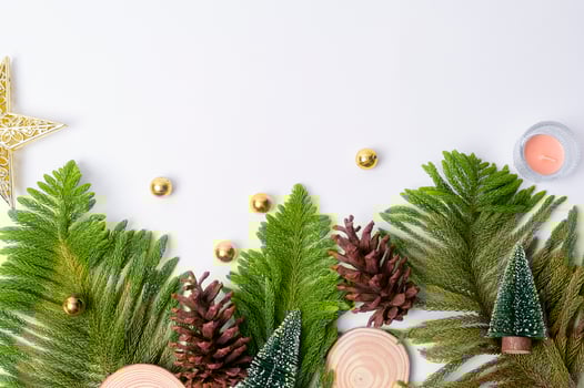 Top view Christmas flat lay  decorations on white background photo