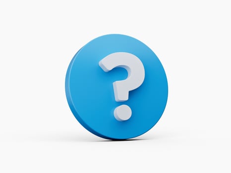 Blue question mark icon sign or ask FAQ answer Symbol isolated on white background 3D illustration photo