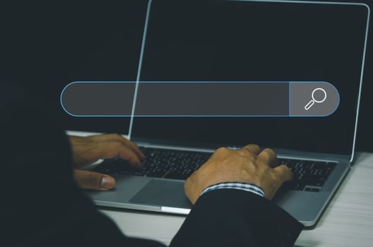 Man using computer laptop online internet browsing search information website network social media and communication business technology.Data Search Technology Search Engine Optimization. photo