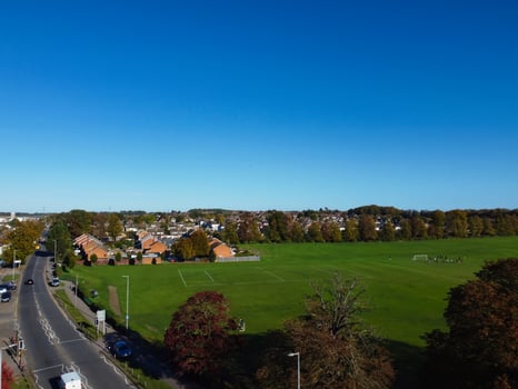 High Angle Aerial View of British City on Beautiful Day of Winter photo