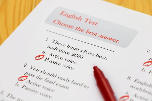 English test on desk photo
