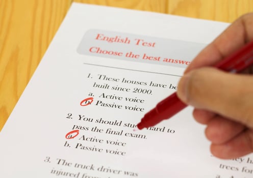 English test on desk photo