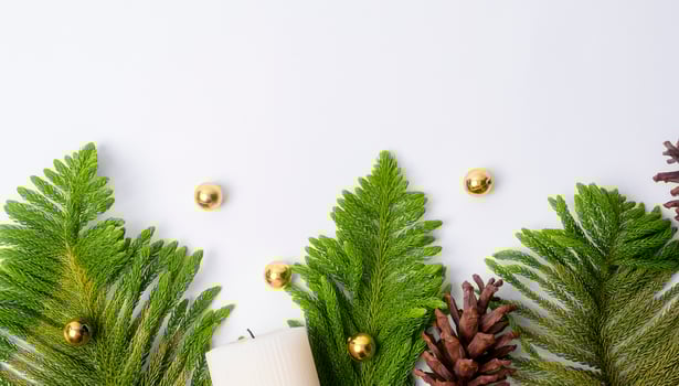 Top view Christmas flat lay  decorations on white background photo