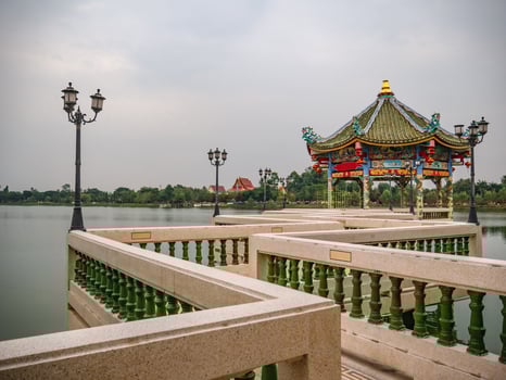 Beautiful scenery view and chinese pavilion in San Chao pu ya Shrine foundation park at Udon Thani City Thailand. photo