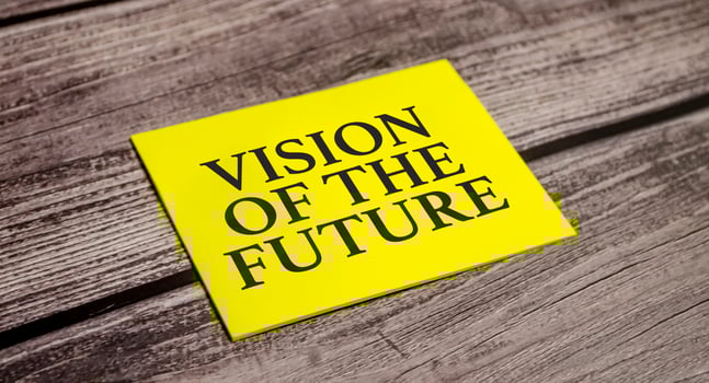 In the yellow sticker the text concept word Vision Of The Future photo