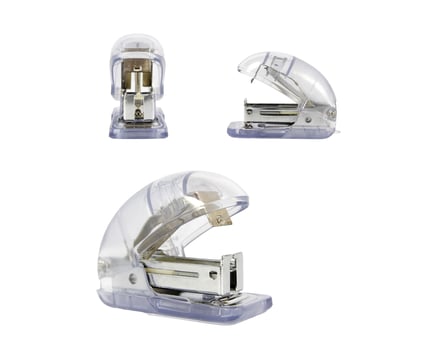 blue stapler on a white background photo