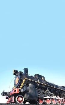 Antique black retro-train on track. photo