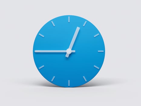 Minimal Clock time 12 45 o'clock or Twelve Forty Five on light pastel background 3d illustration photo