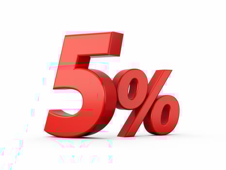 3d Red 5 Five Percent Sign on White Background 3d illustration photo