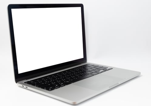 computer laptop blank screen on white background.Business technology photo