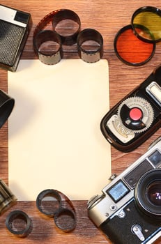 Still-life with old photography equipment photo