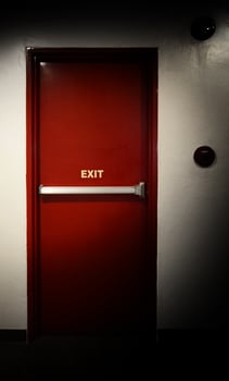 Emergency fire exit door. Red Color metal material. photo