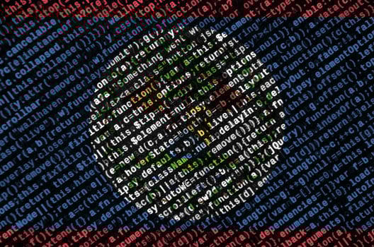 Belize flag  is depicted on the screen with the program code. The concept of modern technology and site development photo
