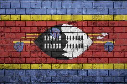 Swaziland flag is painted onto an old brick wall photo
