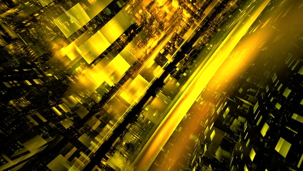 Abstract glowing background digital technology. Hi tech digital interior data center server, business technology blurred Polygonal geometric matrix space, 3D render photo