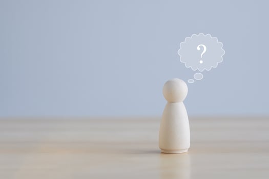 Human figure with question mark symbol on speech bubble. Ask, FAQ, Advice, Support, Problem and solution concept. photo