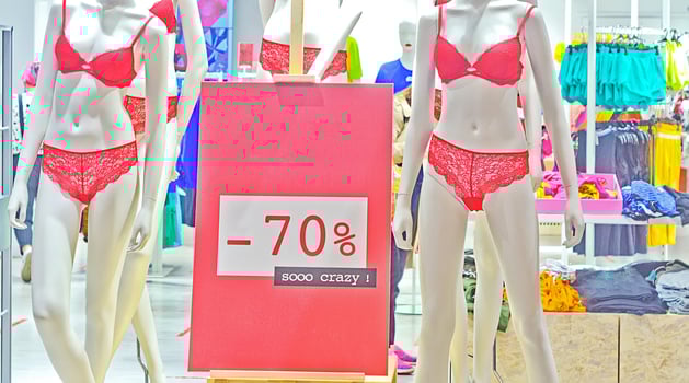 Sale of women's linderie with a 70 percent discount. photo
