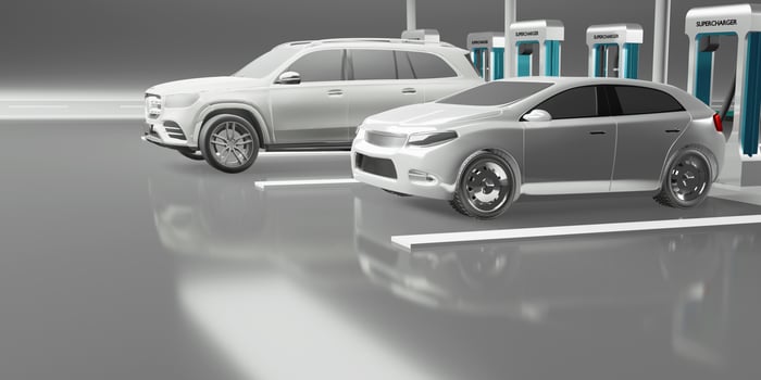 car charging station electric car power station charging in the garage 3d illustration photo