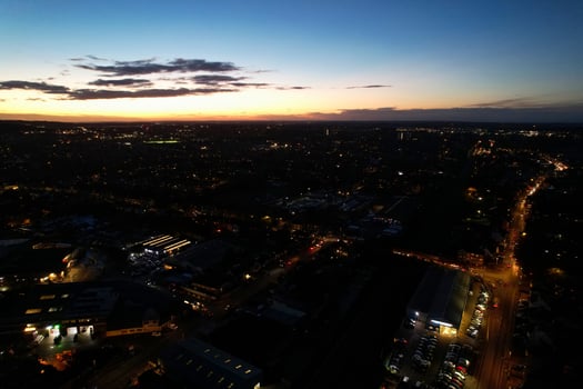 Illuminated city, Aerial footage at night photo