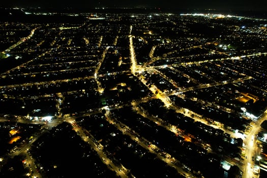 Illuminated city, Aerial footage at night photo