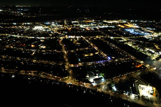 Illuminated city, Aerial footage at night photo