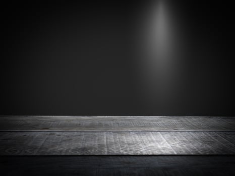 old wooden shelf  White spotlight, dark background, concept, product display. photo