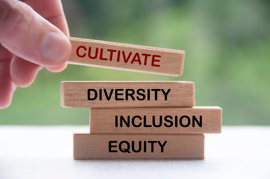 Hand holding wooden block with text - Cultivate diversity, inclusion and equity. Business culture concept photo