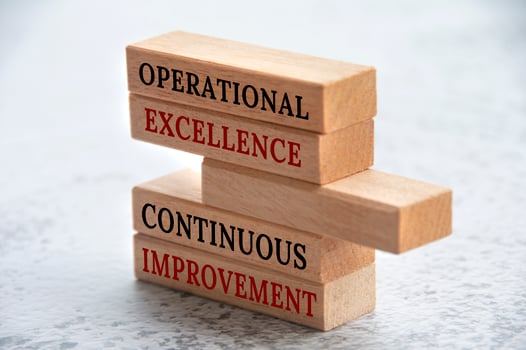 Operational excellence and continuous improvement text on wooden blocks. Business concept photo