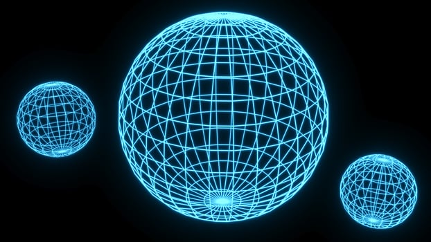 3D Rendering Illustration Sphere Glowing neon light   for future premium product and technology business finance photo