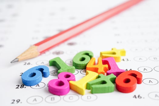 Math number with pencil on answer sheet test choice for learning Mathematic, education math concept. photo