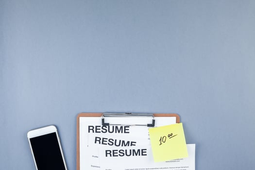 We are hiring flat lay on blue background photo