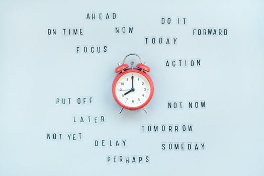 Concept of procrastination and time management photo