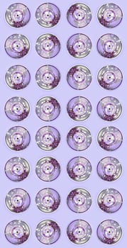 Many used spray cans for graffiti drawing lies on a pastel colored backgroung. Street art painting concept. Minimal flat lay pattern. Top view photo